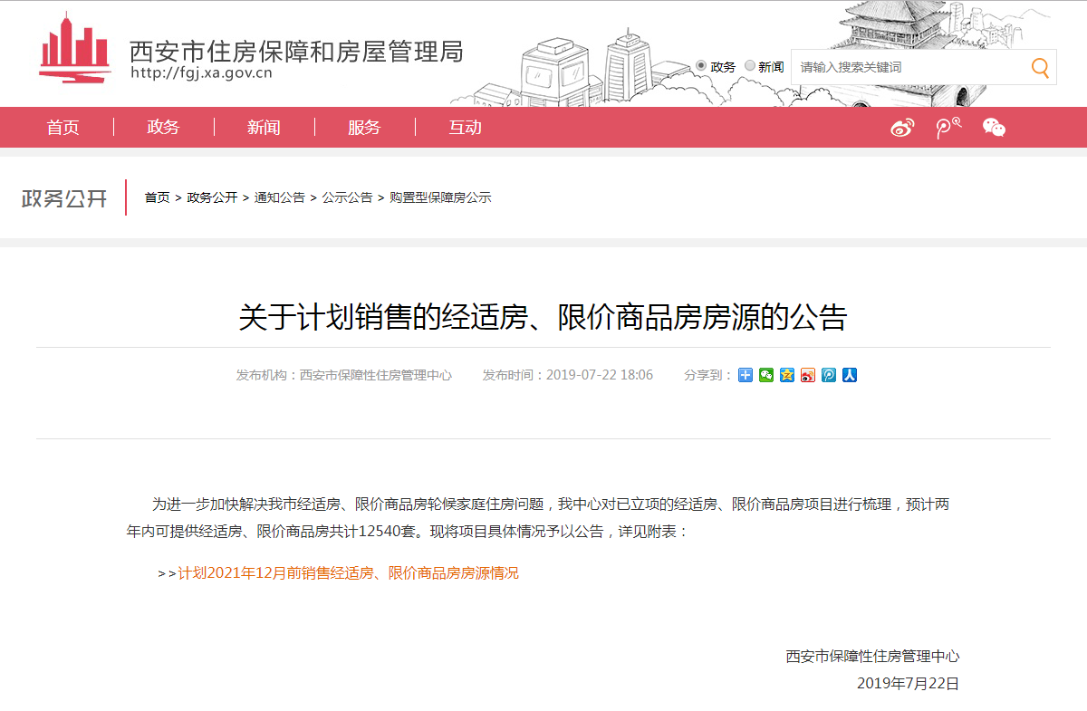 西安市预计两年内提供12540套经适房、限价房